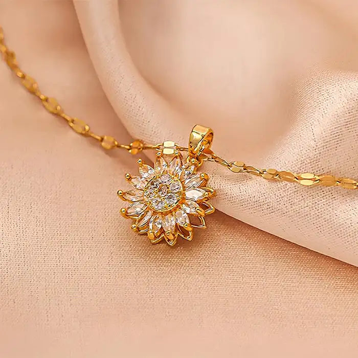 Collar Girasol Giratorio 🌻✨| Baño en Oro + Caja Regalo Premium Gratis✨